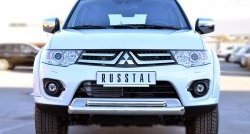 20 849 р. Защита переднего бампера (2 трубыØ76 и 42 мм, нержавейка) SLITKOFF  Mitsubishi Pajero Sport  PB (2013-2017) рестайлинг  с доставкой в г. Москва. Увеличить фотографию 1