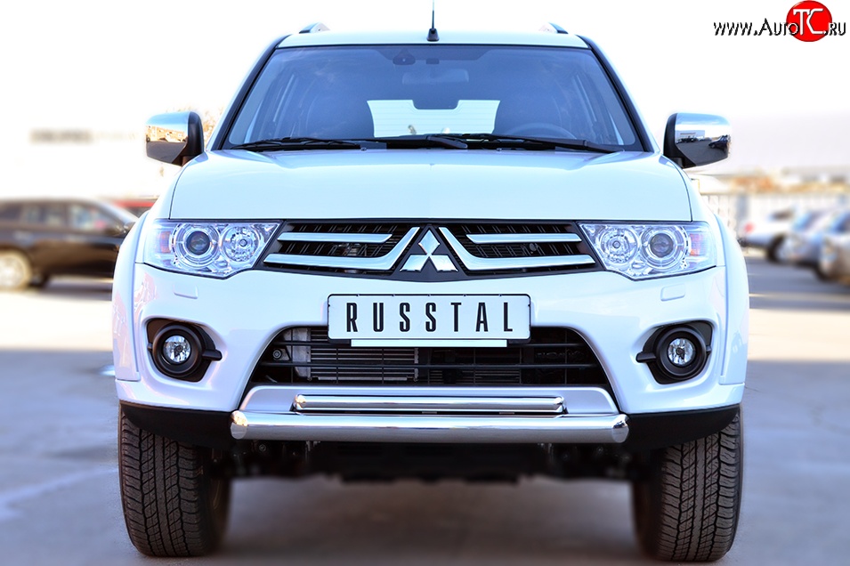 20 849 р. Защита переднего бампера (2 трубыØ76 и 42 мм, нержавейка) SLITKOFF  Mitsubishi Pajero Sport  PB (2013-2017) рестайлинг  с доставкой в г. Москва