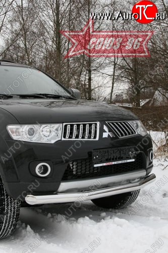 11 564 р. Защита переднего бампера одинарная Souz-96 (d76) Mitsubishi Pajero Sport PB дорестайлинг (2008-2013)  с доставкой в г. Москва