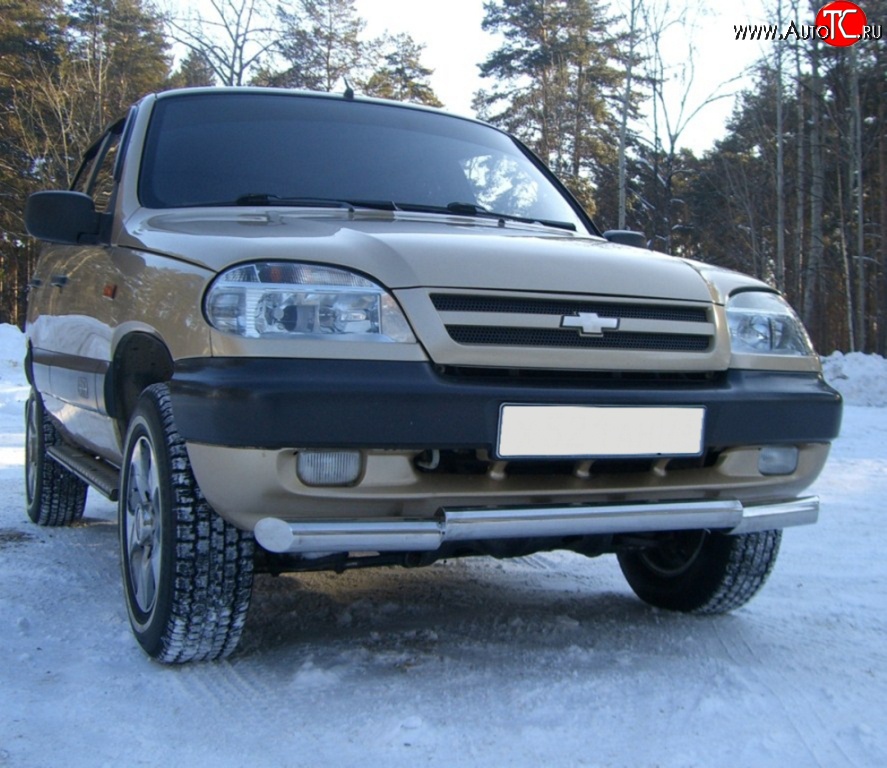 15 849 р. Защита переднего бампера (Ø63 мм ступень, нержавейка) SLITKOFF Chevrolet Niva 2123 дорестайлинг (2002-2008)  с доставкой в г. Москва