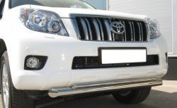 Защита переднего бампера (2 трубыØ76 и 42 мм, нержавейка) SLITKOFF Toyota Land Cruiser Prado J150 дорестайлинг (2009-2013)