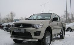 22 749 р. Защита порогов Russtal из трубы d76 мм с пластиковыми вставками для ног Mitsubishi L200 5 KK,KL рестайлинг (2018-2022) (Защита порогов с со скосами на торцах (вариант 1))  с доставкой в г. Москва. Увеличить фотографию 3