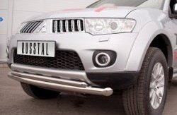 Защита переднего бампера (2 трубыØ76 и 63 мм, нержавейка) SLITKOFF Mitsubishi Pajero Sport PB дорестайлинг (2008-2013)