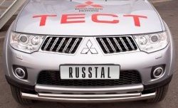 23 799 р. Защита переднего бампера (2 трубыØ76 и 63 мм, нержавейка) SLITKOFF Mitsubishi Pajero Sport PB дорестайлинг (2008-2013)  с доставкой в г. Москва. Увеличить фотографию 2