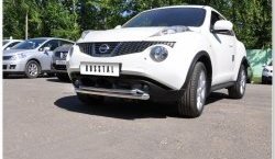 17 799 р. Защита переднего бампера (2 трубыØ63 и 42 мм, нержавейка) SLITKOFF  Nissan Juke  1 YF15 (2010-2014) дорестайлинг  с доставкой в г. Москва. Увеличить фотографию 2