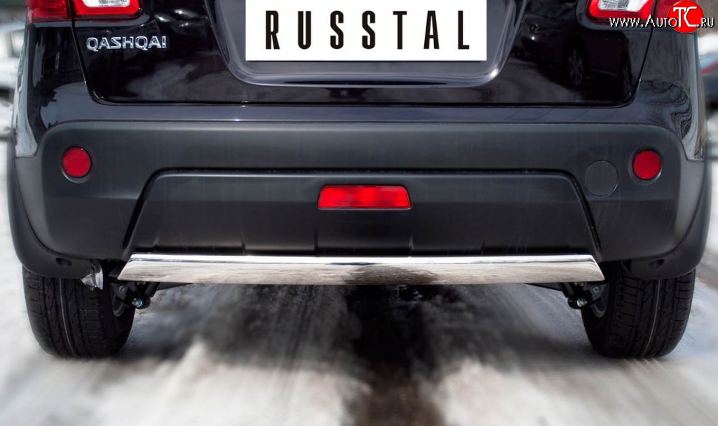 14 999 р. Защита заднего бампера (Ø75х42 мм, нержавейка) Russtal Nissan Qashqai 1 J10 рестайлинг (2010-2013)  с доставкой в г. Москва