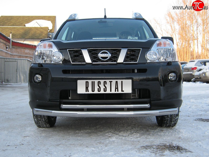 17 399 р. Защита переднего бампера (2 трубыØ63 и 42 мм, нержавейка) SLITKOFF  Nissan X-trail  1 T30 (2000-2003) дорестайлинг  с доставкой в г. Москва