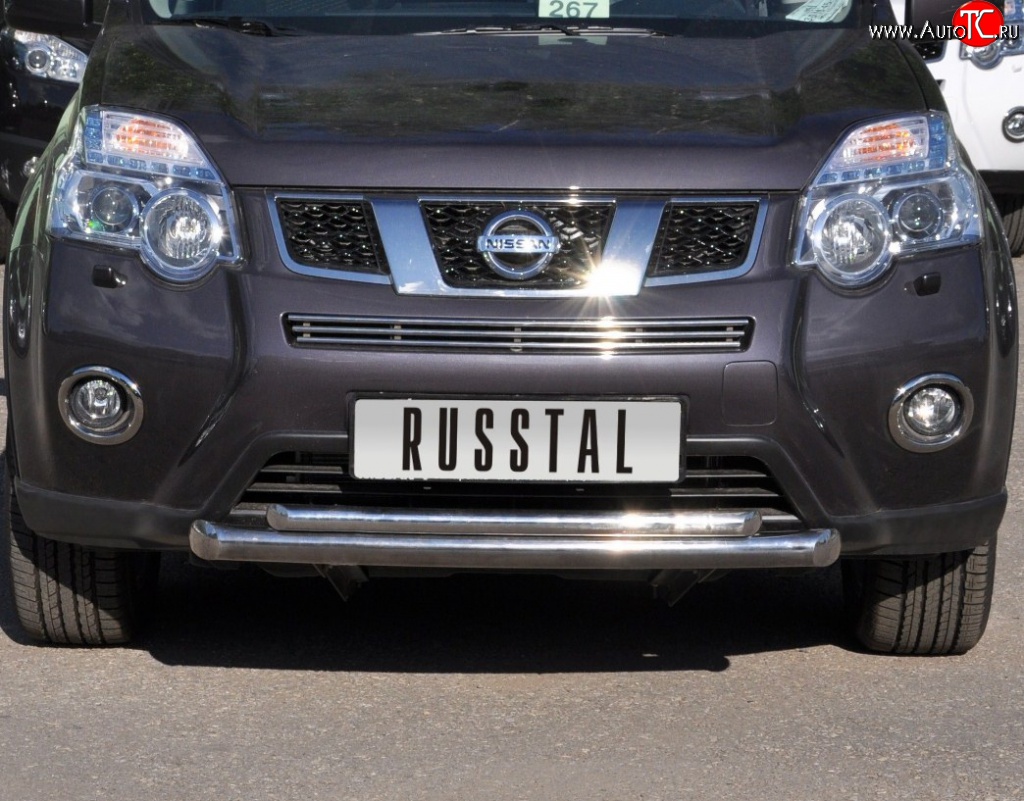 16 599 р. Защита переднего бампера (2 трубыØ76 и 42 мм, нержавейка) SLITKOFF Nissan X-trail 2 T31 рестайлинг (2010-2015)  с доставкой в г. Москва