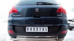 Защита заднего бампера (Ø 63 и 42 мм, нержавейка) SLITKOFF Peugeot 3008 дорестайлинг (2009-2013)