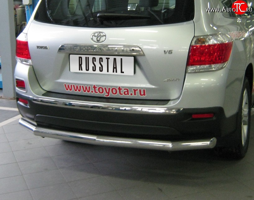 17 849 р. Защита заднего бампера (Ø76 мм, нержавейка) SLITKOFF  Toyota Highlander  XU40 (2010-2013) рестайлинг  с доставкой в г. Москва