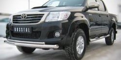 22 399 р. Защита переднего бампера (2 трубыØ76 и 42 мм, нержавейка) SLITKOFF Toyota Hilux AN20,AN30  2-ой рестайлинг (2011-2016)  с доставкой в г. Москва. Увеличить фотографию 2