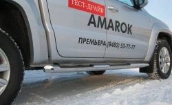 Защита порогов Russtal из трубы d76 мм с пластиковыми вставками для ног Volkswagen Amarok дорестайлинг (2009-2016)