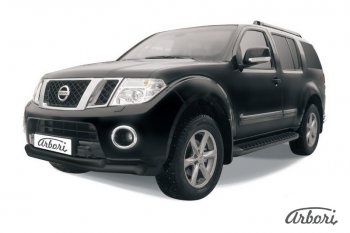 8 369 р. Защита переднего бампера Arbori (черная, 2 трубы d76 и 57 mm)  Nissan Pathfinder  R51 (2009-2014) рестайлинг  с доставкой в г. Москва. Увеличить фотографию 1