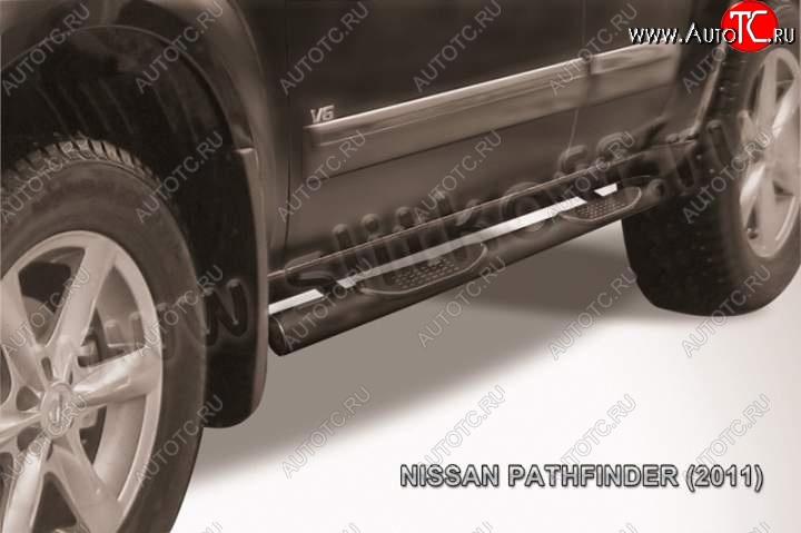 10 299 р. Защита порогов Slitkoff  Nissan Pathfinder  R51 (2009-2014) рестайлинг (Цвет: серебристый)  с доставкой в г. Москва