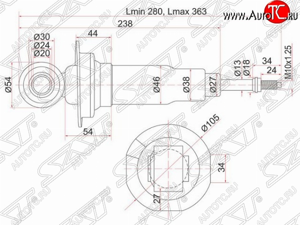 2 249 р. Левый амортизатор задний SAT  Nissan AD  Y11 - Wingroad  2 Y11  с доставкой в г. Москва