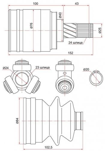 2 579 р. ШРУС SAT (внутренний, 23*24*40) Nissan Almera седан N15 (1995-2000)  с доставкой в г. Москва. Увеличить фотографию 1