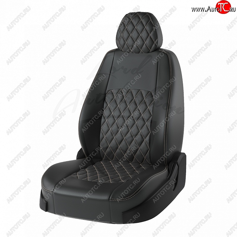 9 449 р. Чехлы для сидений (G11/G15) Lord Autofashion Турин Ромб (экокожа)  Nissan Almera  G15 (2012-2019) седан (Чёрный, вставка чёрная, строчка бежевая)  с доставкой в г. Москва