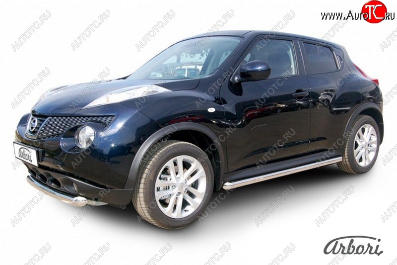 12 149 р. Защита штатных порогов 2WD Arbori (нержавейка, d57 mm). Nissan Juke 1 YF15 рестайлинг (2014-2020)  с доставкой в г. Москва