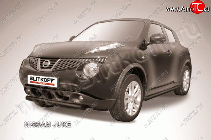 6 949 р. Защита переднего бампер Slitkoff Nissan Juke 1 YF15 рестайлинг (2014-2020) (Цвет: серебристый)  с доставкой в г. Москва