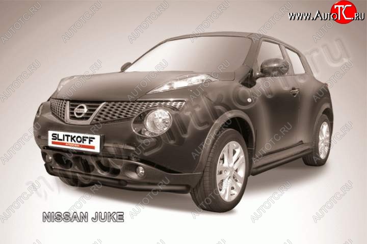 9 249 р. Защита переднего бампера из труб d57 и d42 Slitkoff Nissan Juke 1 YF15 рестайлинг (2014-2020) (Цвет: серебристый)  с доставкой в г. Москва