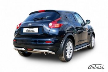 10 619 р. Защита заднего бампера Arbori (уголки, нержавейка, 1 труба d57 mm). Nissan Juke 1 YF15 дорестайлинг (2010-2014)  с доставкой в г. Москва. Увеличить фотографию 2