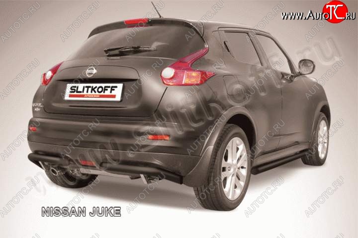 8 299 р. Защита заднего бампера из труб d57 Slitkoff (уголки, 57, 2WD) Nissan Juke 1 YF15 дорестайлинг (2010-2014) (Цвет: серебристый)  с доставкой в г. Москва