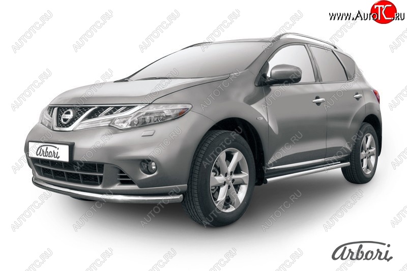 13 499 р. Защита переднего бампера Arbori (нержавейка, 1 труба d57 mm). Nissan Murano 2 Z51 рестайлинг (2010-2016)  с доставкой в г. Москва