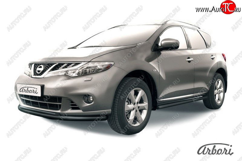 7 649 р. Защита переднего бампера Arbori (черная, 1 труба d57 mm).  Nissan Murano  2 Z51 (2010-2016) рестайлинг  с доставкой в г. Москва