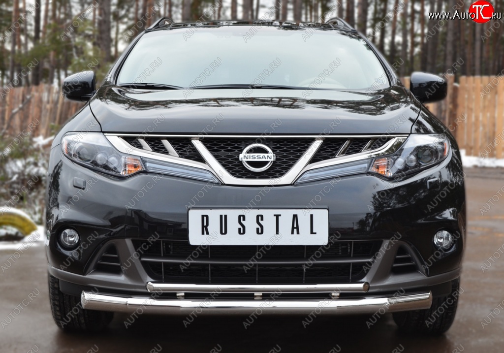 22 649 р. Защита переднего бампера (2 трубы Ø76 и 42 мм, нержавейка) SLITKOFF Nissan Murano 2 Z51 рестайлинг (2010-2016)  с доставкой в г. Москва