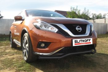 10 999 р. защита переднего бампера Slitkoff  Nissan Murano  3 Z52 (2015-2022) дорестайлинг (Цвет: серебристый)  с доставкой в г. Москва. Увеличить фотографию 1