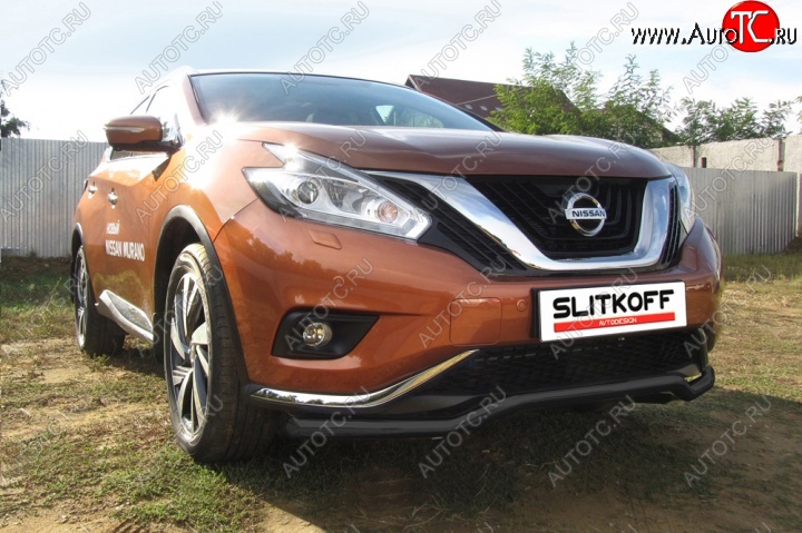 10 999 р. защита переднего бампера Slitkoff  Nissan Murano  3 Z52 (2015-2022) дорестайлинг (Цвет: серебристый)  с доставкой в г. Москва