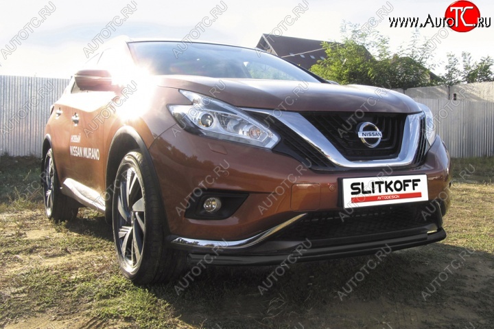 9 749 р. защита переднего бампера Slitkoff Nissan Murano 3 Z52 дорестайлинг (2015-2022) (Цвет: серебристый)  с доставкой в г. Москва