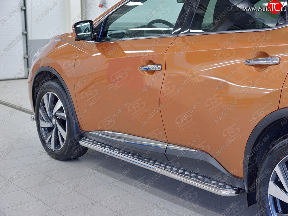 24 649 р. Порожки для ног (Ø42) SLITKOFF  Nissan Murano  3 Z52 (2015-2025) дорестайлинг, рестайлинг (лист - алюминий, профиль - нержавейка)  с доставкой в г. Москва