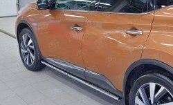 Защита порогов из овальной трубы диаметром 75x42 мм с проступью Russtal Nissan Murano 3 Z52 рестайлинг (2020-2025)