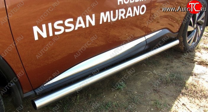 16 999 р. Защита порогов из круглой трубы диаметром 76 мм Slitkoff Nissan Murano 3 Z52 рестайлинг (2020-2025) (Нержавейка, Полированная)  с доставкой в г. Москва