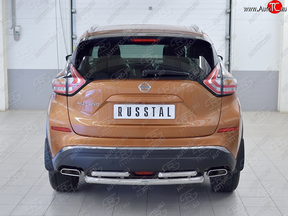 16 699 р. Защита заднего бампера (2 трубы Ø63 и 42 мм, нержавейка) Russtal Nissan Murano 3 Z52 дорестайлинг (2015-2022)  с доставкой в г. Москва