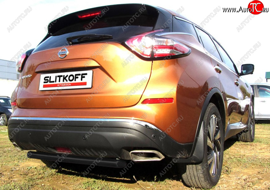 4 849 р. Защита заднего бампера Slitkoff (Ø 57, короткая) Nissan Murano 3 Z52 дорестайлинг (2015-2022) (Сталь с полимерным покрытием. Цвет: черный)  с доставкой в г. Москва