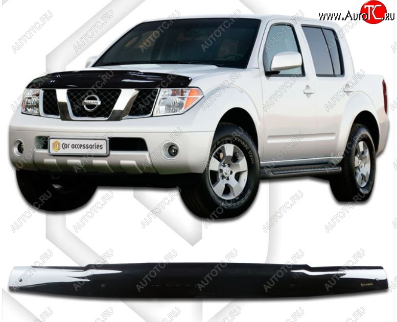 1 999 р. Дефлектор капота CA-Plastiс Nissan Navara 2 D40 дорестайлинг (2004-2010) (Classic черный, Без надписи)  с доставкой в г. Москва