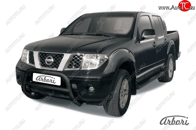 17 279 р. Защита переднего бампера Arbori (низкая, черная, 1 труба d76 mm). Nissan Navara 2 D40 дорестайлинг (2004-2010)  с доставкой в г. Москва