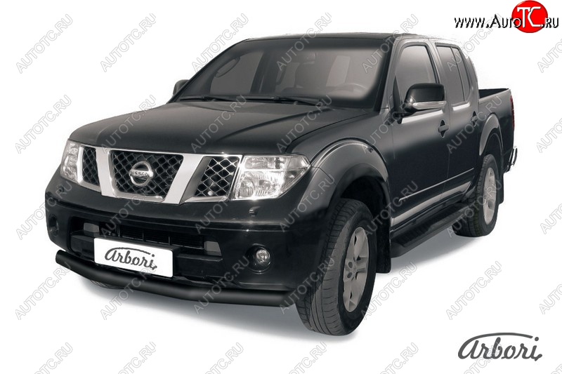 7 019 р. Защита переднего бампера Arbori (черная, 1 труба d76 mm). Nissan Navara 2 D40 дорестайлинг (2004-2010)  с доставкой в г. Москва