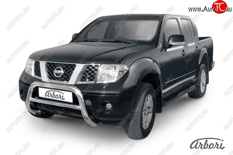 32 579 р. Защита переднего бампера Arbori (низкая, нержавейка, 1 труба d76 mm). Nissan Navara 2 D40 дорестайлинг (2004-2010)  с доставкой в г. Москва