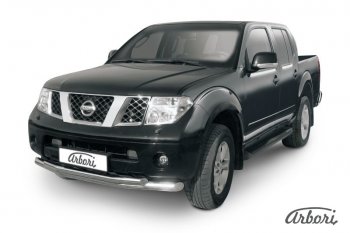 Защита переднего бампера Arbori (нержавейка, 2 трубы d76 и 57 mm) Nissan Navara 2 D40 дорестайлинг (2004-2010)