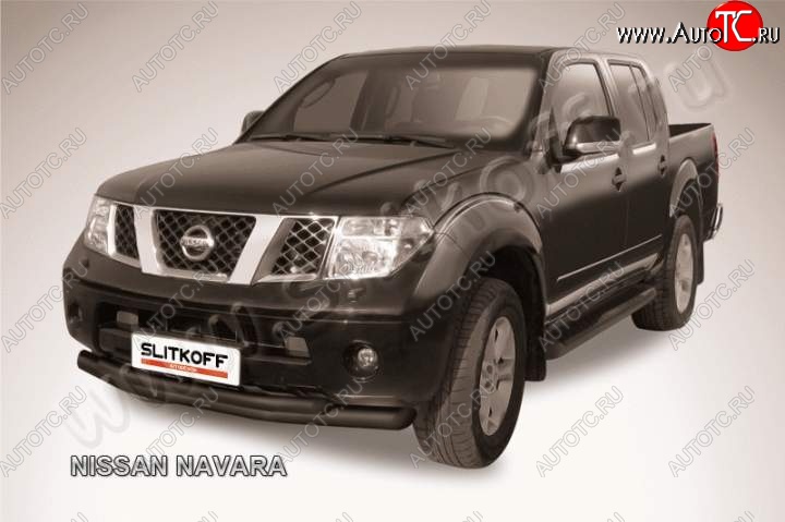 11 299 р. Защита переднего бампер Slitkoff Nissan Navara 2 D40 дорестайлинг (2004-2010) (Цвет: серебристый)  с доставкой в г. Москва