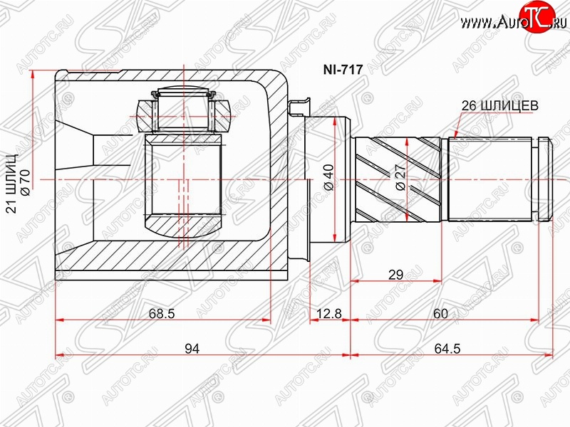 3 099 р. Шрус (внутренний/правый) SAT (21*26*40 мм)  Nissan Note  1 (2004-2013) E11 дорестайлинг, E11 рестайлинг  с доставкой в г. Москва