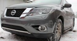 Нижняя сетка на бампер Russtal (черная) Nissan Pathfinder R52 дорестайлинг (2012-2017)