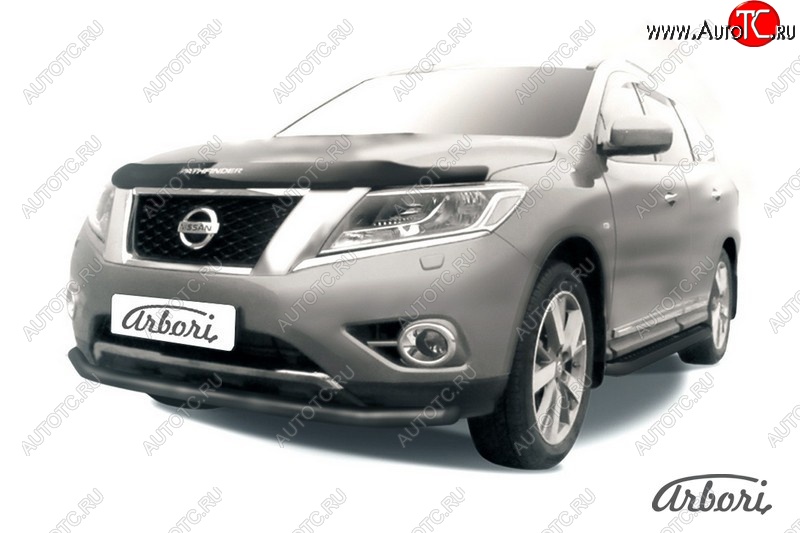 6 749 р. Защита переднего бампера Arbori (черная, 1 труба d57 mm). Nissan Pathfinder R52 дорестайлинг (2012-2017)  с доставкой в г. Москва