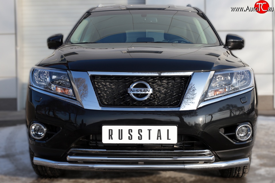 15 999 р. Защита переднего бампера (2 трубыØ63 и 42 мм, нержавейка) SLITKOFF Nissan Pathfinder R52 дорестайлинг (2012-2017)  с доставкой в г. Москва