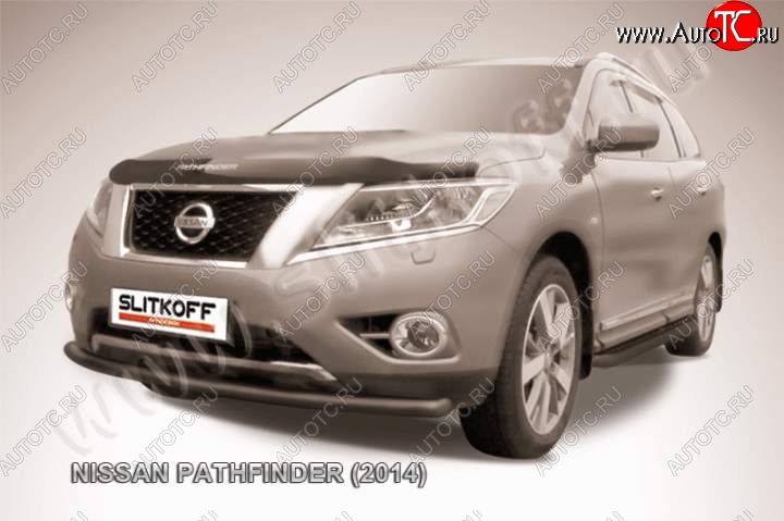 9 999 р. Защита переднего бампер Slitkoff Nissan Pathfinder R52 дорестайлинг (2012-2017) (Цвет: серебристый)  с доставкой в г. Москва