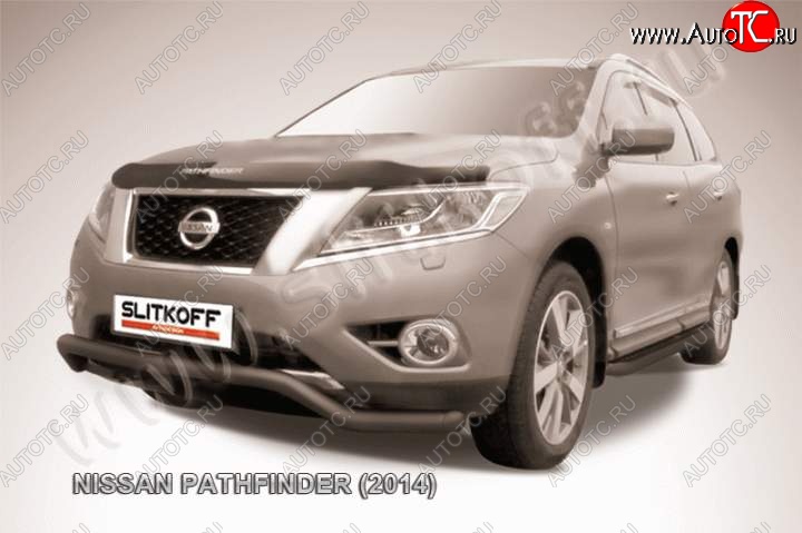 12 399 р. защита переднего бампера Slitkoff Nissan Pathfinder R52 дорестайлинг (2012-2017) (Цвет: серебристый)  с доставкой в г. Москва