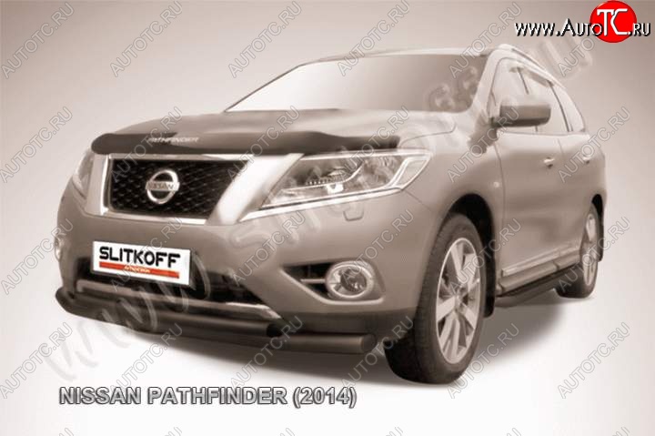 11 999 р. Защита переднего бампер Slitkoff  Nissan Pathfinder  R52 (2012-2017) дорестайлинг (Цвет: серебристый)  с доставкой в г. Москва